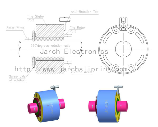alternator listrik pancake slip ring motor konektor, moflon putar listrik melalui bore slip cincin perakitan